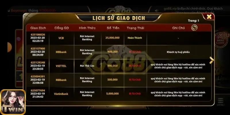 Chính sách nạp rút tiền Twin68