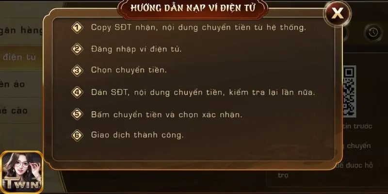 Quy trình nạp tiền tại twin68