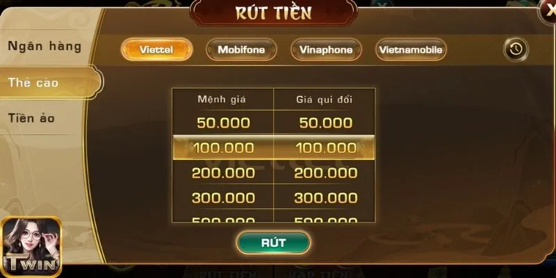 Quy trình hướng dẫn rút tiền tại twin68