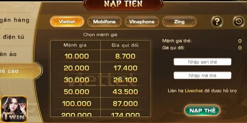 Lưu ý quan trọng khi nạp tiền tại twin68